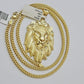 REAL 10k Gold Franco Necklace Charm Lion Head Pendant SET 20 - 26 Inch 3mm Chain