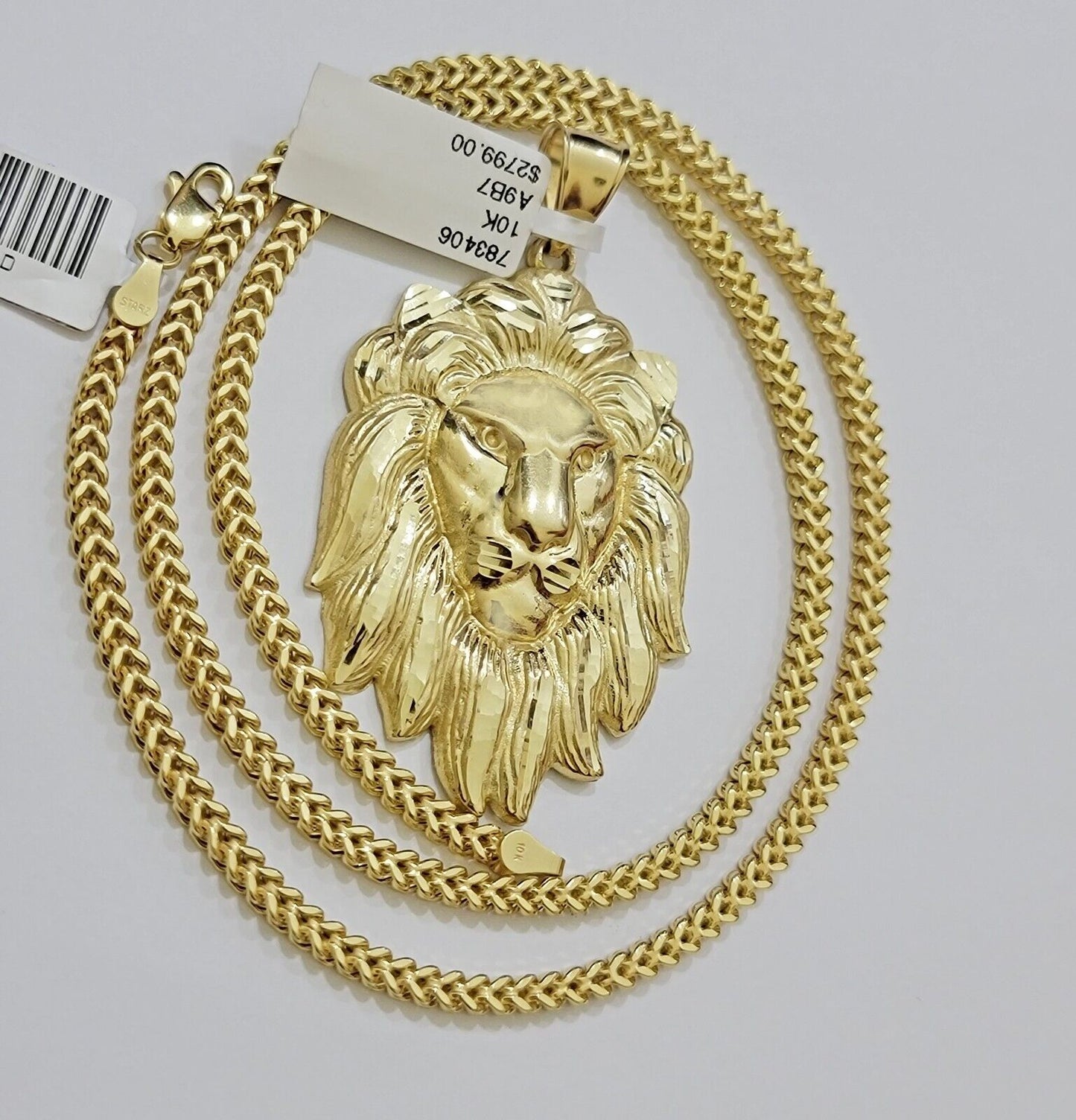 REAL 10k Gold Franco Necklace Charm Lion Head Pendant SET 20 - 26 Inch 3mm Chain