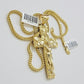 REAL 10k Gold Franco Necklace Nugget Cross Pendant SET 24 Inch 3mm Chain & Charm