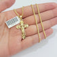 Real 10k Gold Franco Chain Jesus Cross Charm Pendant Necklace SET Men Women