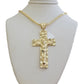 REAL 10k Gold Franco Necklace Nugget Cross Pendant SET 24 Inch 3mm Chain & Charm