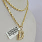 10k Gold Initial D Charm Rope Chain 16"-26" 2.5mm SET Necklace Alphabet Pendant