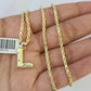 10k Gold Initial L Charm Rope Chain 16"-26" 2.5mm SET Necklace Alphabet Pendant