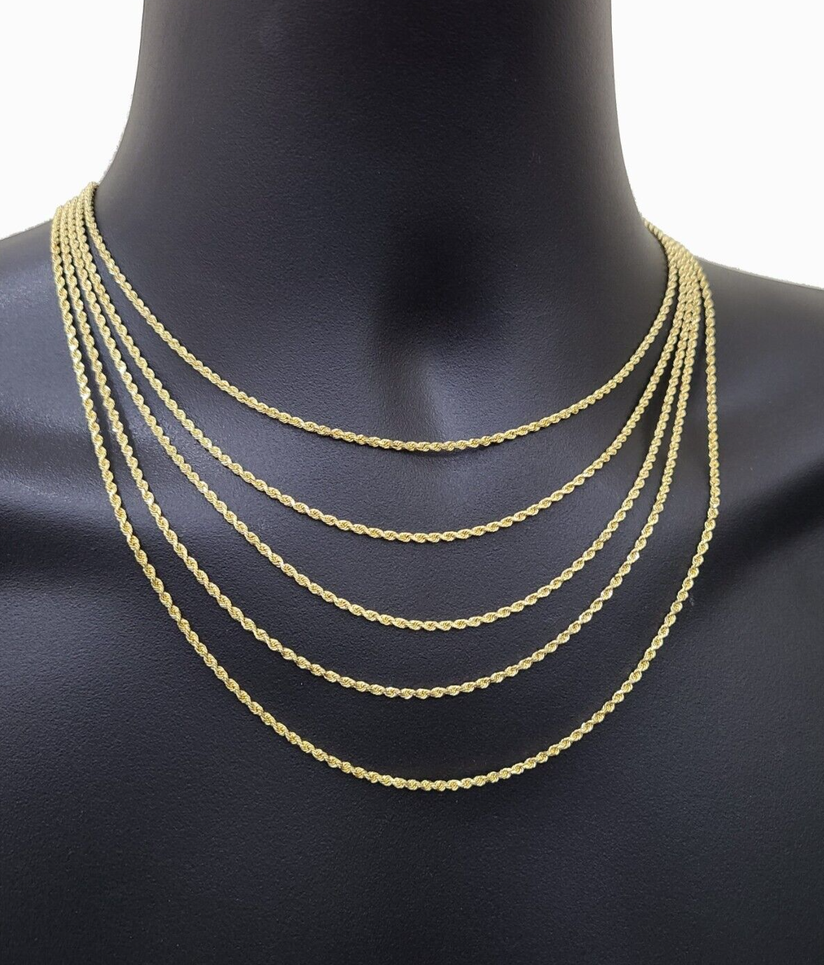 Solid 18k Gold Rope Chain Necklace 2mm 20'' Inch Real Men Women, 18ktYellow Gold