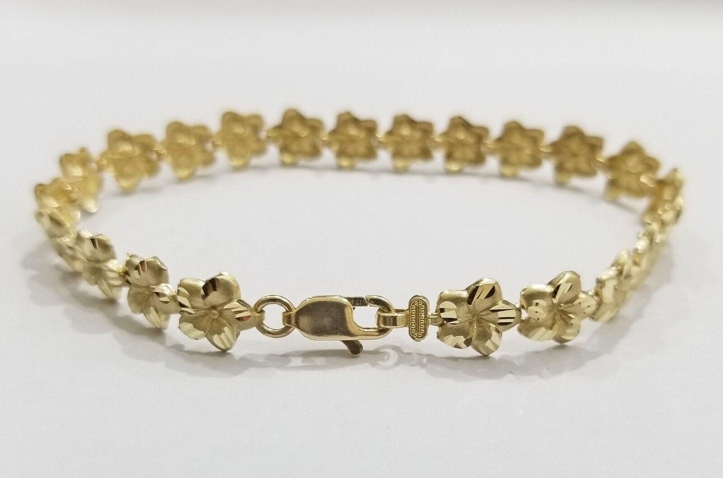 Real 10K Yellow Gold 9mm Flower Bracelet 8" inch 10kt Lobster lock