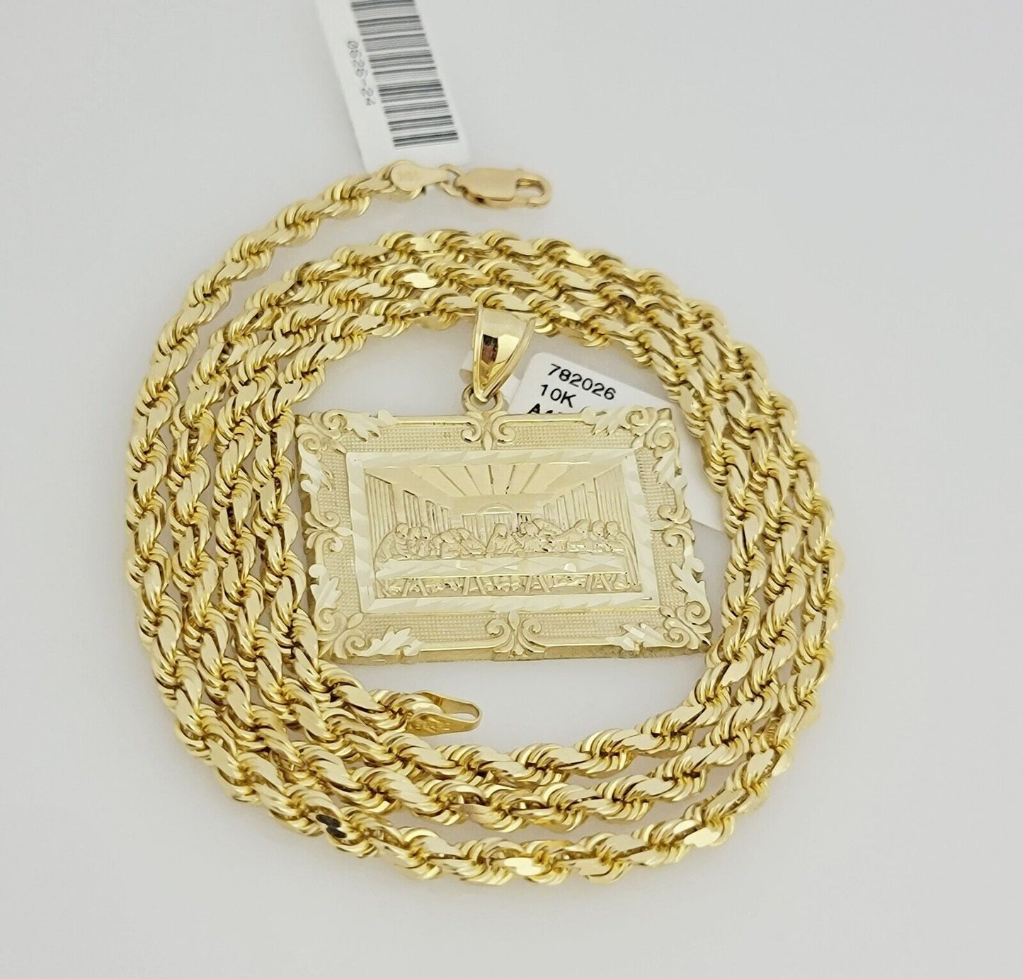 Real 10k Gold Chain Solid Rope Necklace Pendant SET Last supper Charm 4mm 20-28"