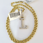 10k Rope Chain L Diamond Initial Charm Necklace Pendant Set 2mm 18"-24" Gold