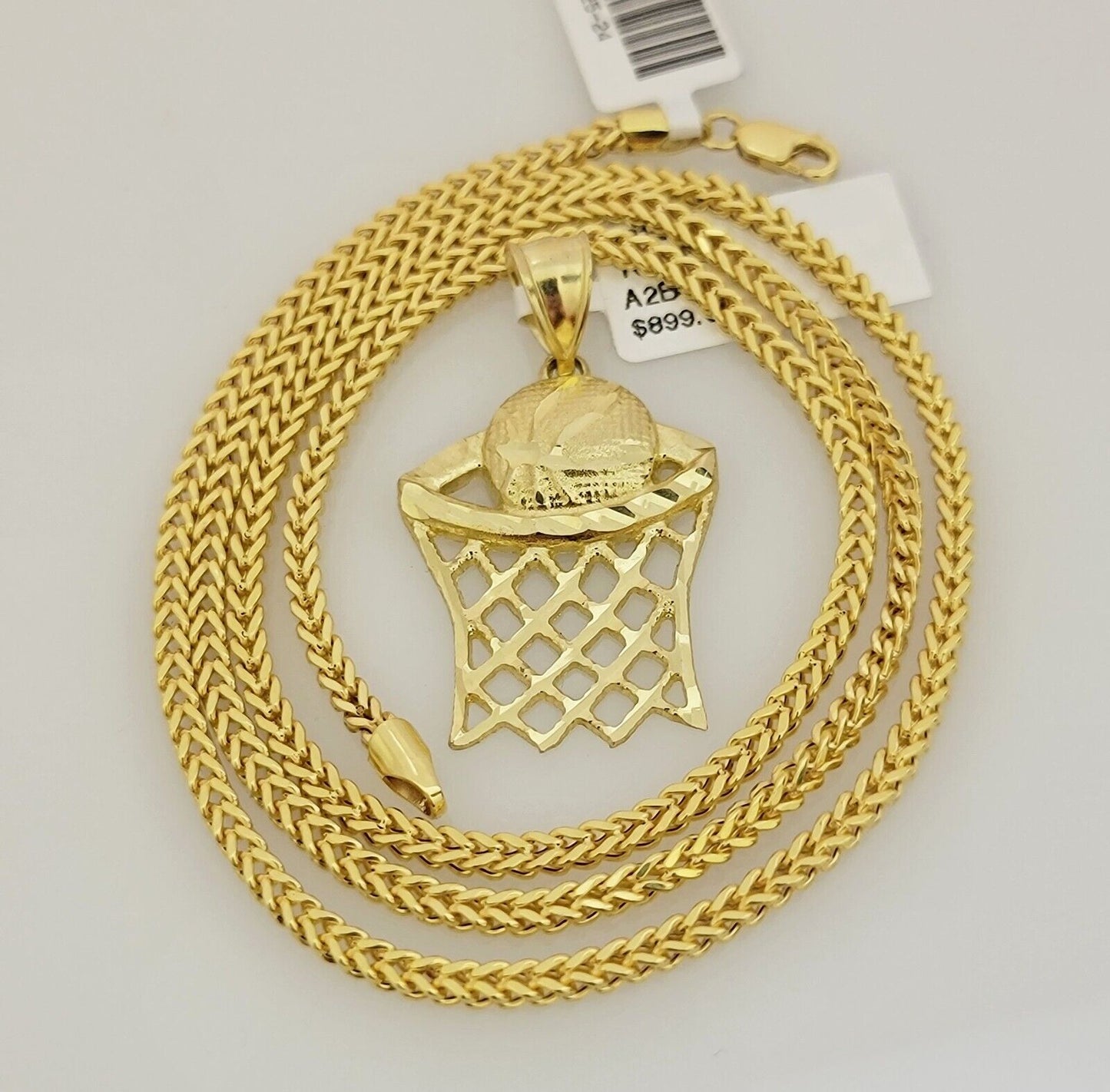 Real 10k Gold Chain Pendant Set Franco Necklace Basketball Charm 2.5mm 18"-24"