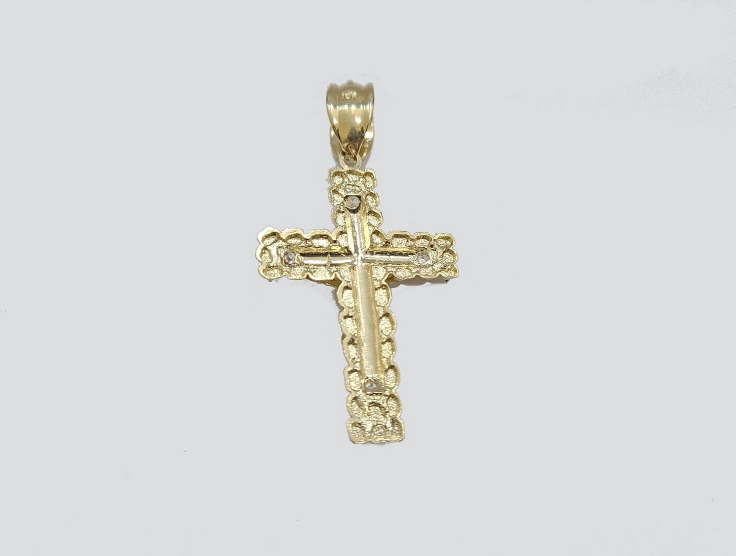 Real 10k Gold Cross Pendant Necklace 24 Inch SET Chain 5mm Miami Cuban Link 10KT