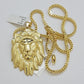 REAL 10k Gold Franco Necklace Charm Lion Head Pendant SET 20 - 26 Inch 3mm Chain