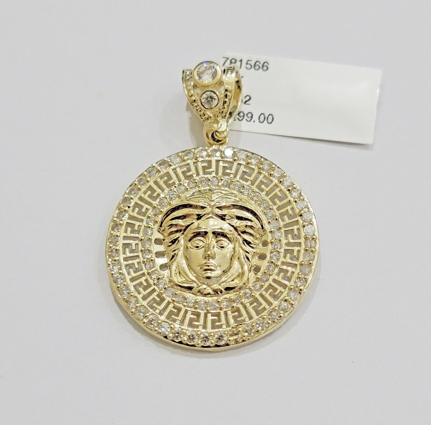 Real 10k Yellow Gold Charm Pendant Medusa Head 1.5" With Stones 10kt for Chain