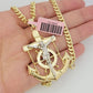 Real 14k Gold Necklace Anchor Charm Pendant SET Miami Cuban Link Chain 5mm 22"