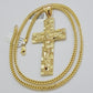 REAL 10k Gold Franco Necklace Nugget Charm Cross Pendant SET 26 Inch 3mm Chain