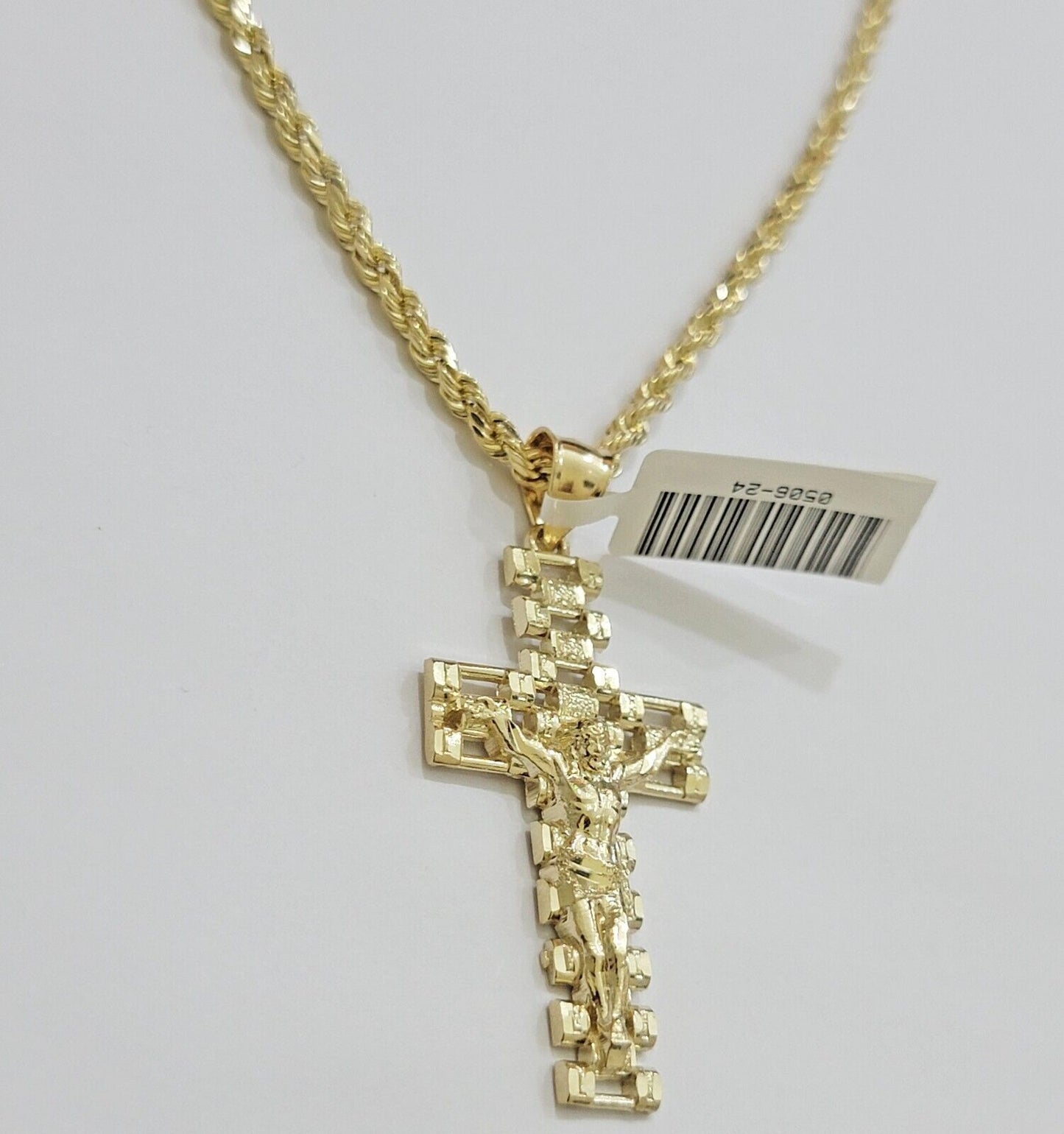 Real 10k Gold Rope Chain Cross SET 3mm 18-30" Inch Necklace Jesus Charm Pendant