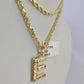 10k Gold Initial E Charm Rope Chain 16"-26" 2.5mm SET Necklace Alphabet Pendant