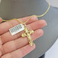 Real 10k Gold Franco Chain Jesus Cross Charm Pendant Necklace SET Men Women