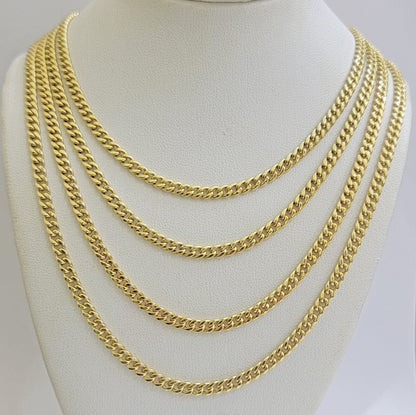 Real 14K Yellow Gold Chain Necklace Miami Cuban Link Chain 3.5mm 18" - 26'' Inch