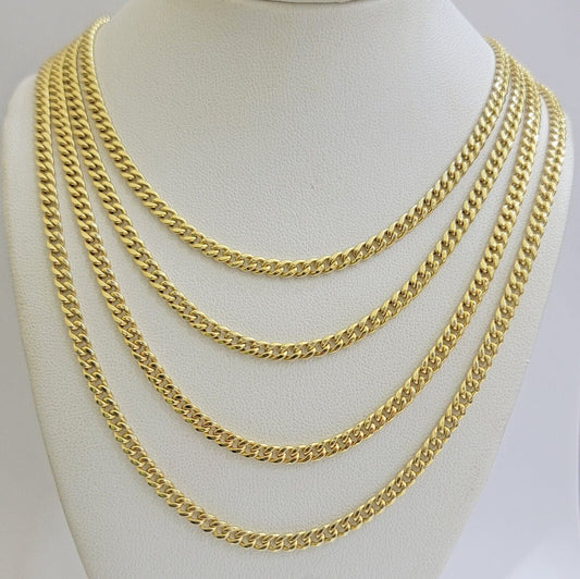 Real 14K Yellow Gold Chain Necklace Miami Cuban Link Chain 3.5mm 18" - 26'' Inch