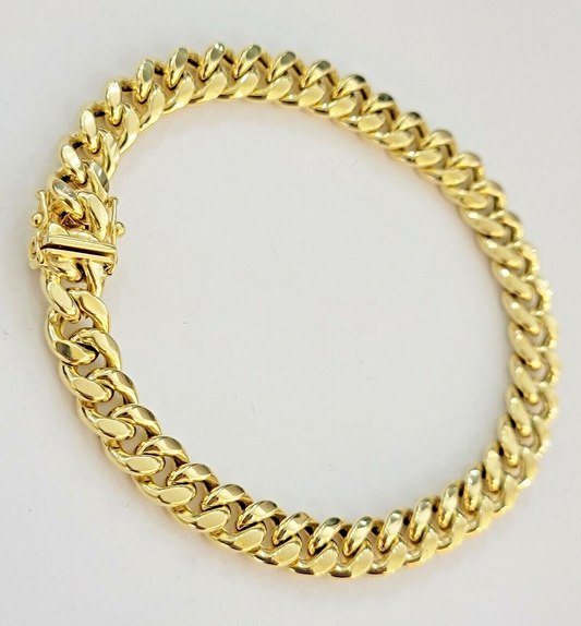 10k Yellow Gold Miami Cuban Link Bracelet 8" inch 9mm Real 10kt Box Lock