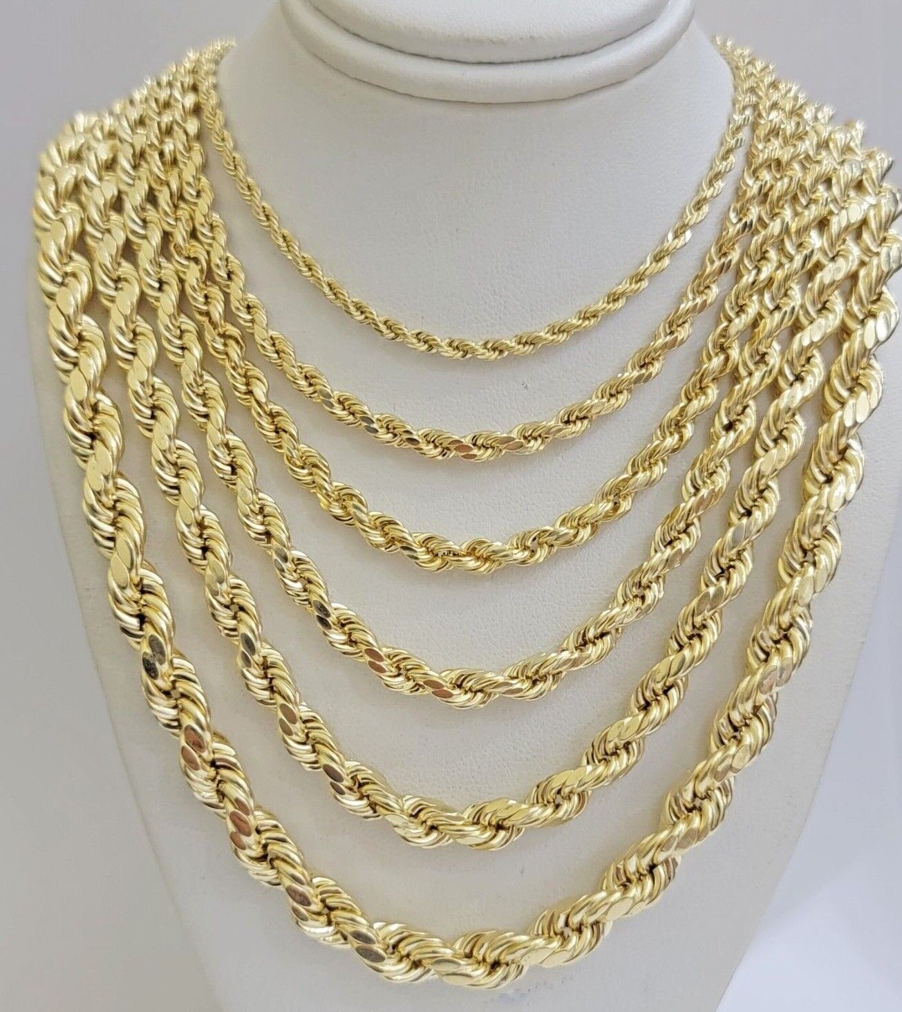 Real 10k Gold Rope Chain Necklace 18-30 Inch 3mm To 10mm Diamond Cut 10KT Yellow