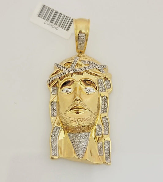 Real Diamond Charm Pendant Jesus Head 10k Yellow Gold Solid mens 1/2 CT Daimond