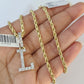10k Rope Chain L Diamond Initial Charm Necklace Pendant Set 2mm 18"-24" Gold