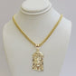 REAL 10k Gold Chain Necklace Charm Pendant SET, 5mm Miami Cuban Link, Jesus Head