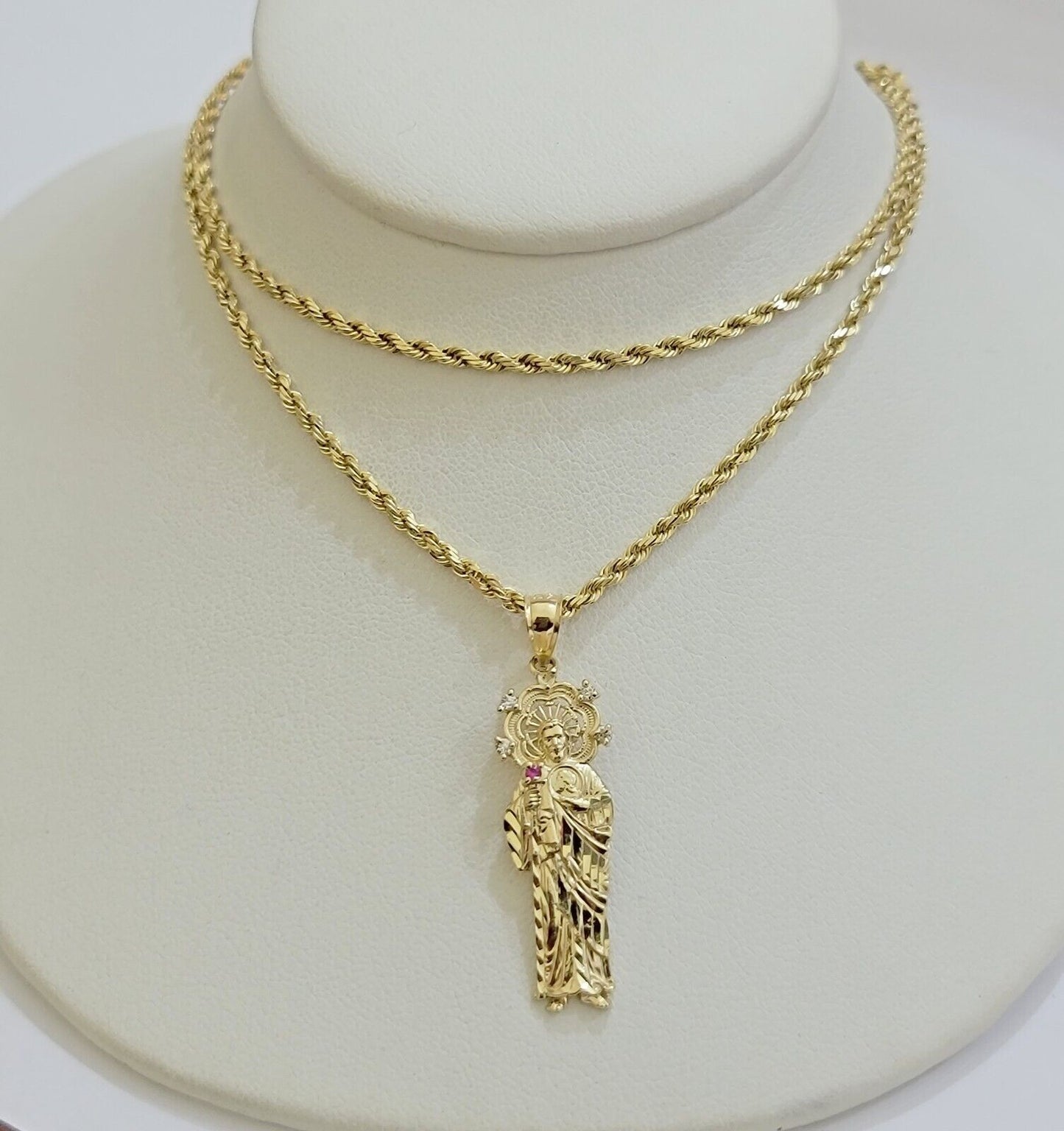 REAL 10k Gold Pendant & Solid Rope Chain Necklace 18" - 24 Inch Saint Jude Charm