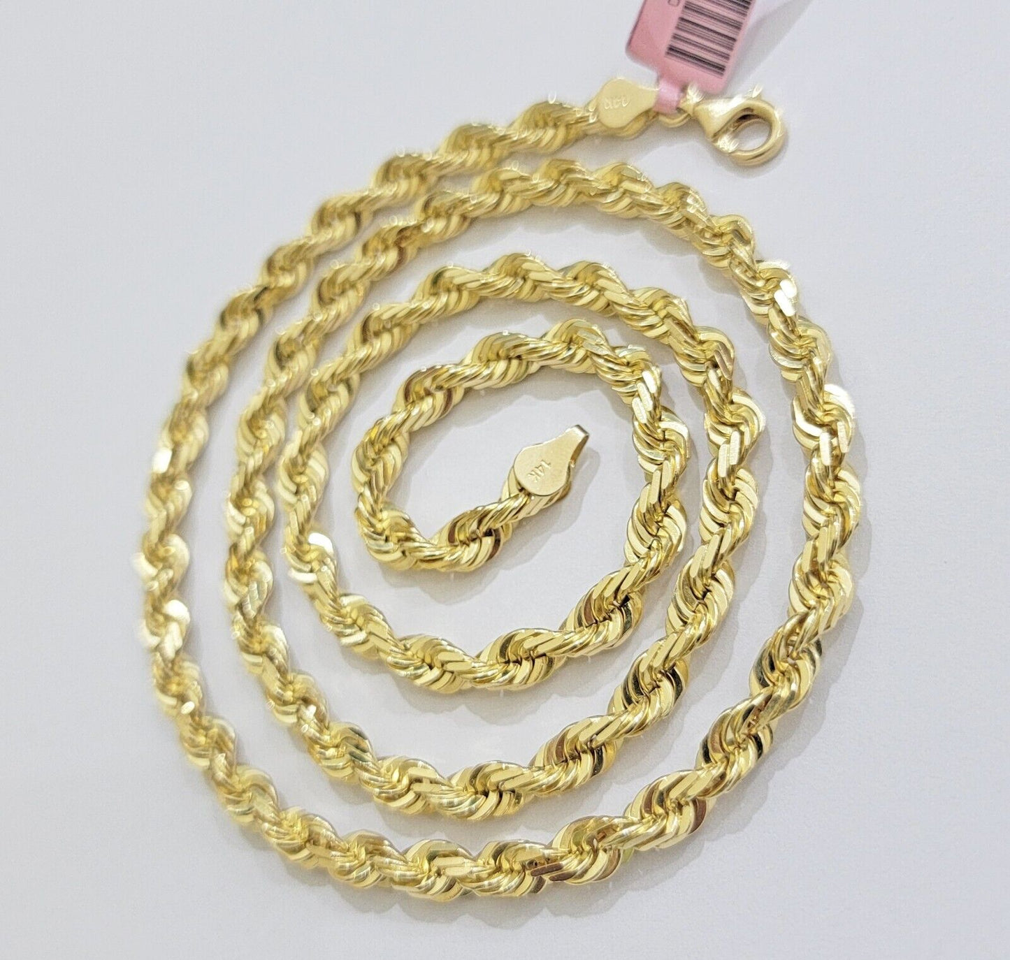 Solid 14k Gold Rope Chain Necklace 22 Inch 6mm Real 14kt Yellow Gold Diamond Cut