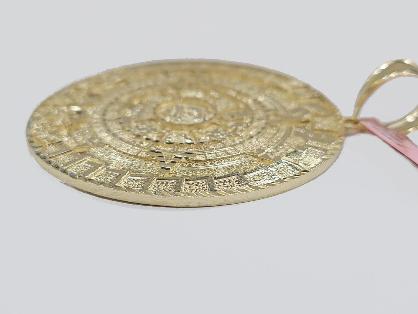 Real 14K Yellow Gold Aztec Calendar Charm Solid Pendant For Chain 14KT Necklace