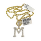 10k Rope Chain M Diamond Initial Charm Necklace Pendant Set 2mm 18"-24" Gold