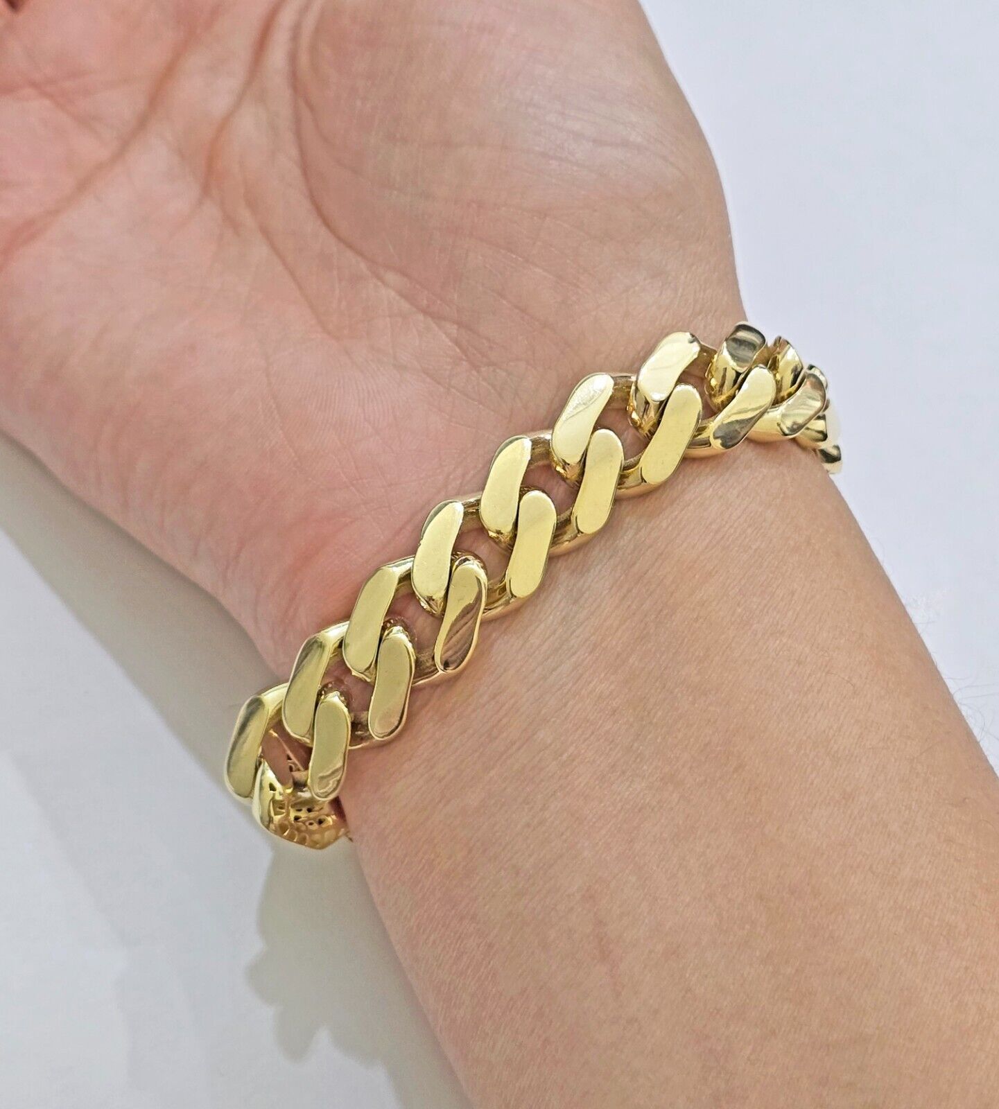 Real 10k Yellow Gold Bracelet 13mm 7.5 Inch Royal Monaco Cuban Link Men Box Lock