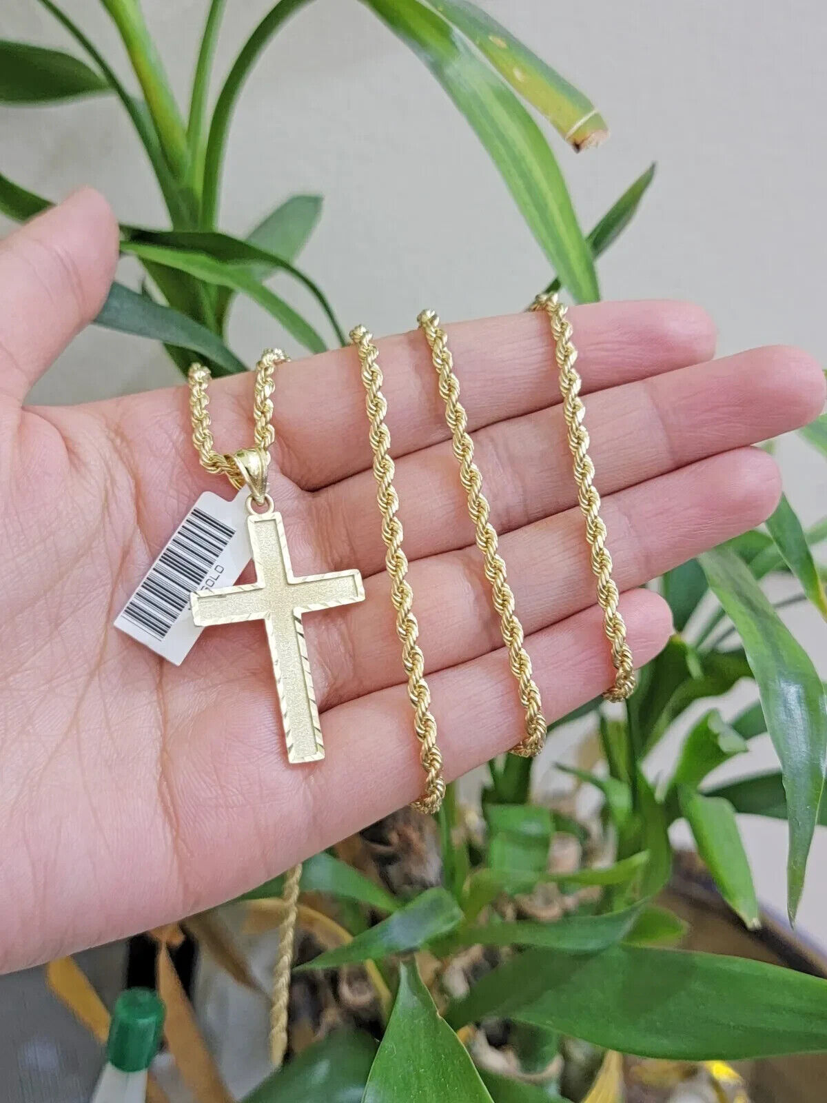 10k Gold Rope Chain Cross pendant Set 3mm 18 Inch Neckalce & Charm REAL 10kt