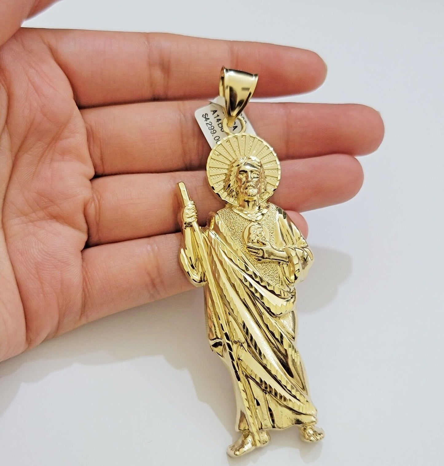 Real 10k Yellow Gold Charm Saint Juda Pendant Men's 3.5 Inch Jude the Apostle