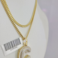 10K Solid Gold Miami Cuban Chain SET Diamond C Initial Charm 18"-26" 2.5mm