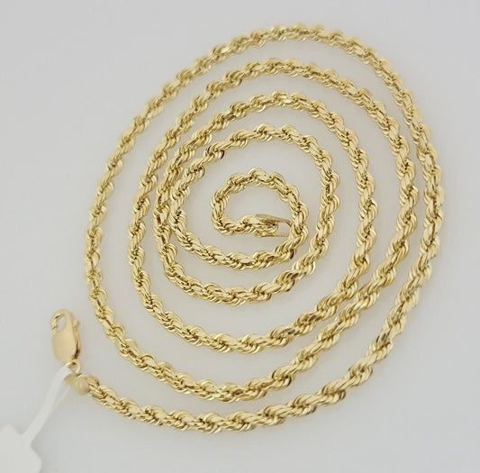 10K Yellow Gold Rope Chain Necklace 3mm 26 Inch REAL 10kt Diamond Cut For Mens