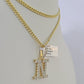 Real 10k Gold Necklace Chain Diamond N Alphabet Charm SET 3mm Miami Cuban Link