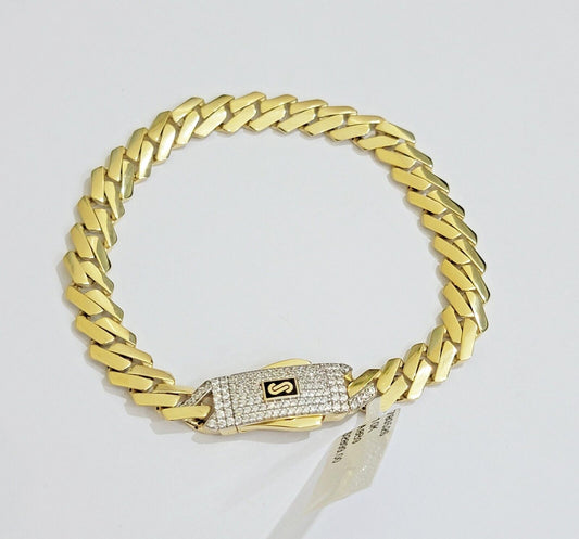 Real 10k Yellow Gold Bracelet Ladies 7.25 Inch 7mm Royal Monaco Cuban Link Women