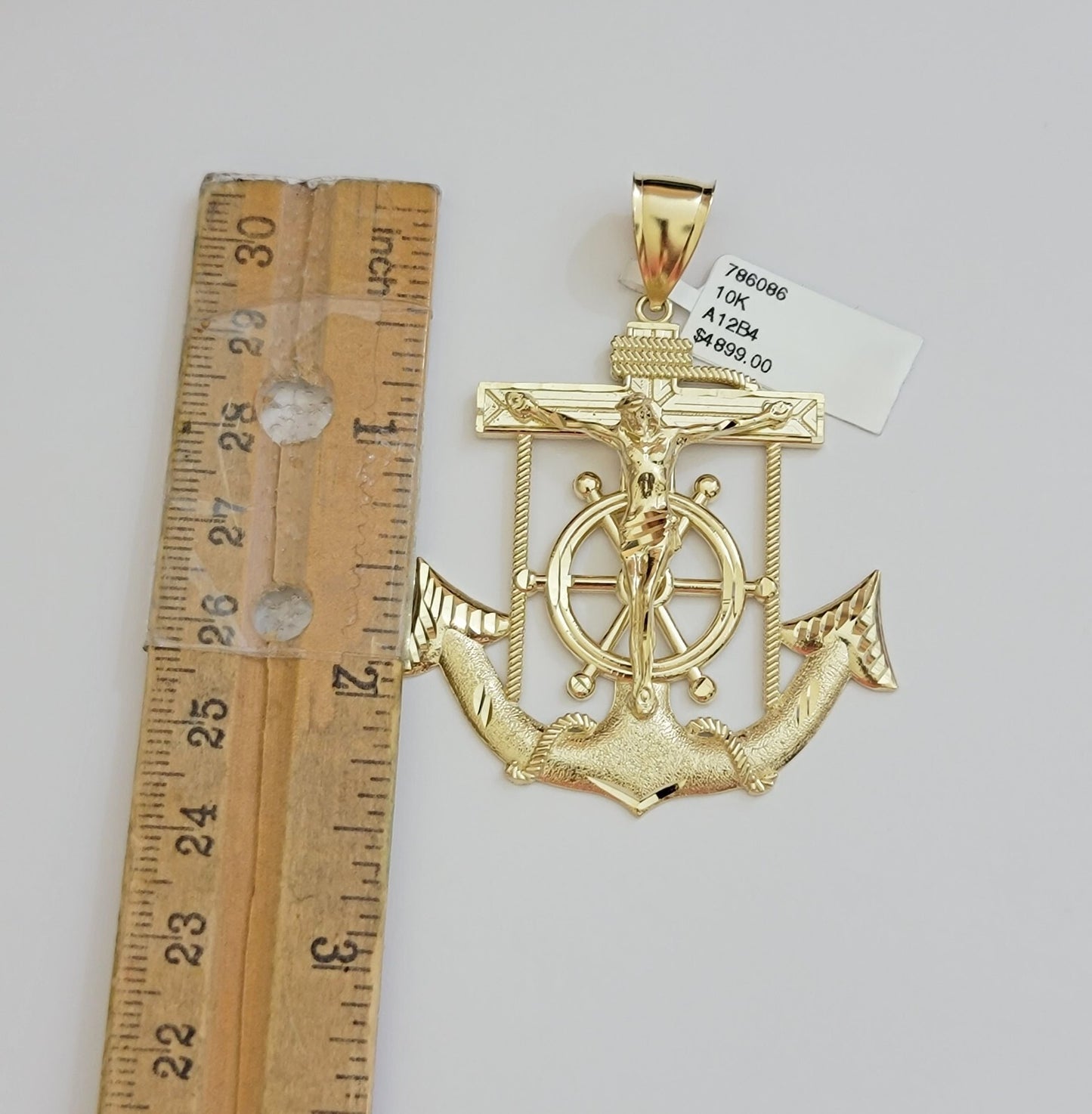 Real 10k Yellow Gold charm Pendant Anchor Cross 2.5 Inch For Men's 10KT / CAL