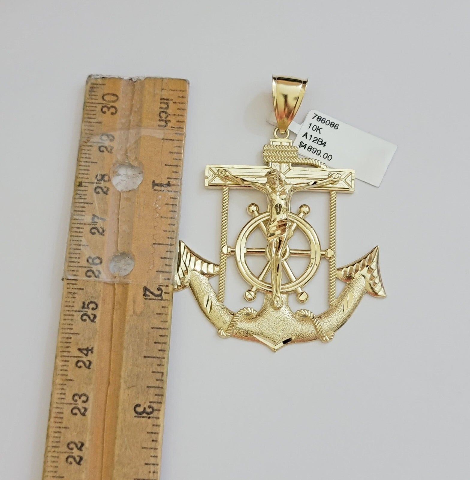 Real 10k Yellow Gold charm Pendant Anchor Cross 2.5 Inch For Men's 10KT / CAL