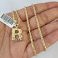 10k Gold Initial B Charm Rope Chain 16"-26" 2.5mm SET Necklace Alphabet Pendant
