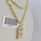 10k Gold Initial B Charm Rope Chain 16"-26" 2.5mm SET Necklace Alphabet Pendant