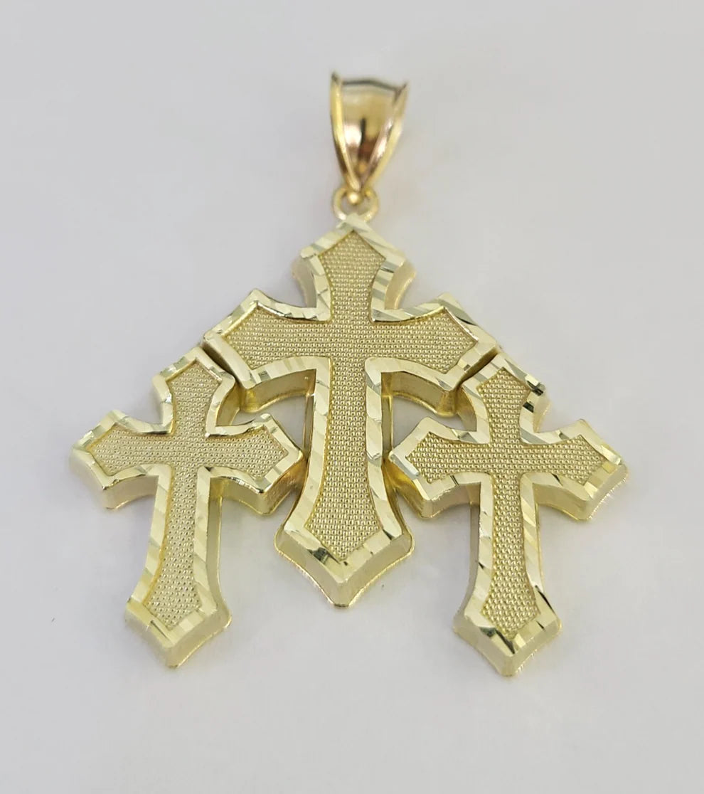 10k Jesus Triple Cross Charm Pendant Roman Religious REAL 10Kt Yellow Gold