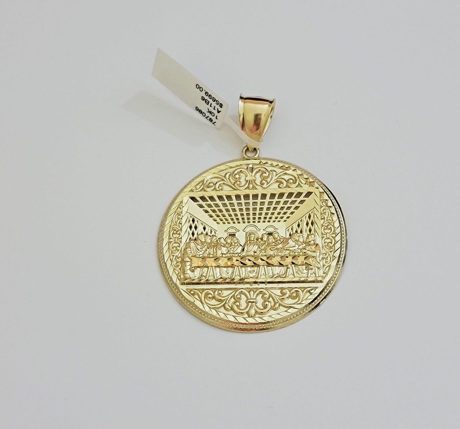 Real 10k Yellow Gold charm Pendant Last supper 2.25 Inch For Men's 10KT / CAL