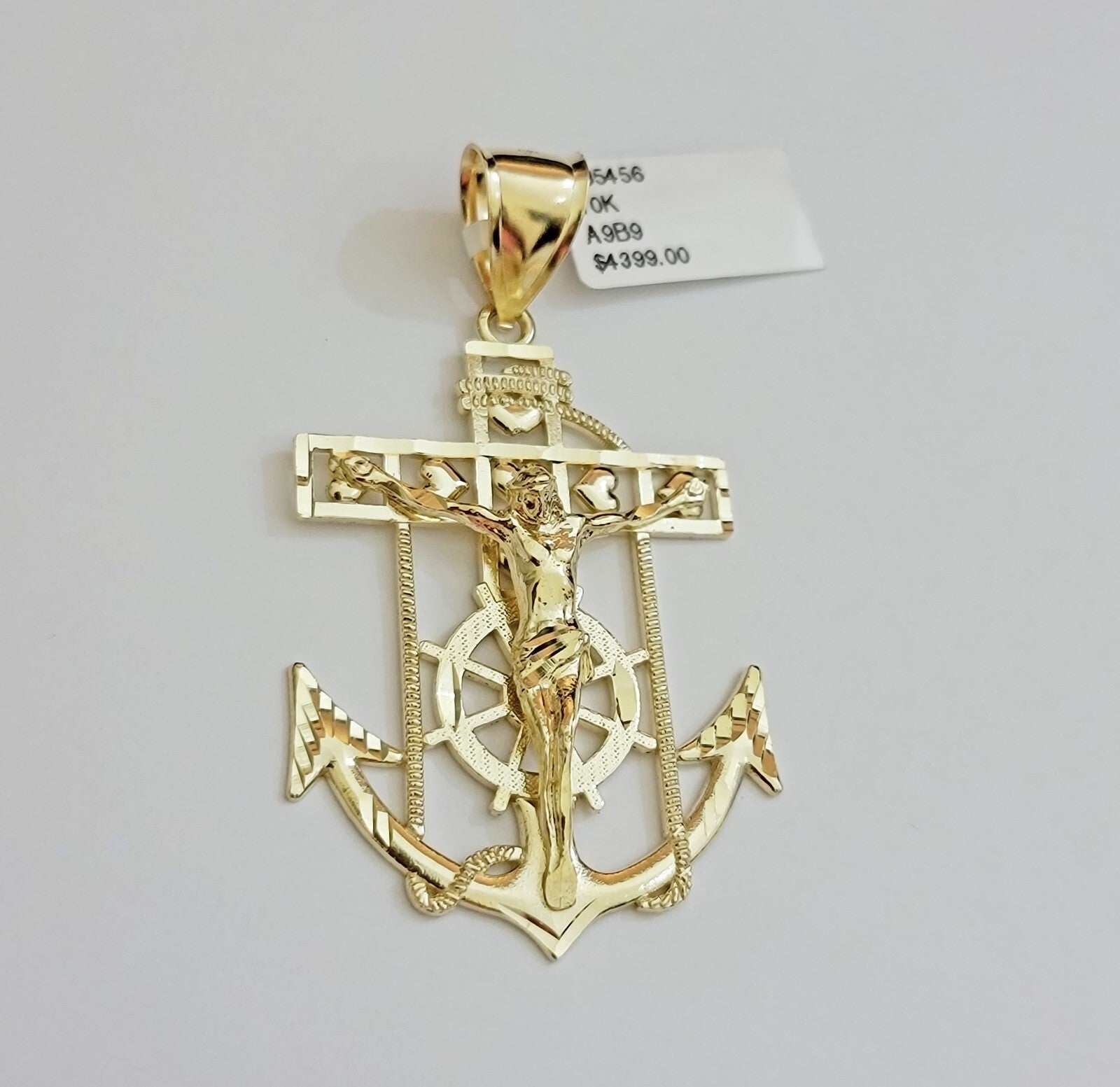 Real 10k Yellow Gold charm Pendant Anchor Cross 2.25 Inch For Men's 10KT / CAL