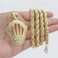 10k Yellow Gold Crown Charm Rope Chain 7mm 22'' Necklace Pendant 10kt Real SALE