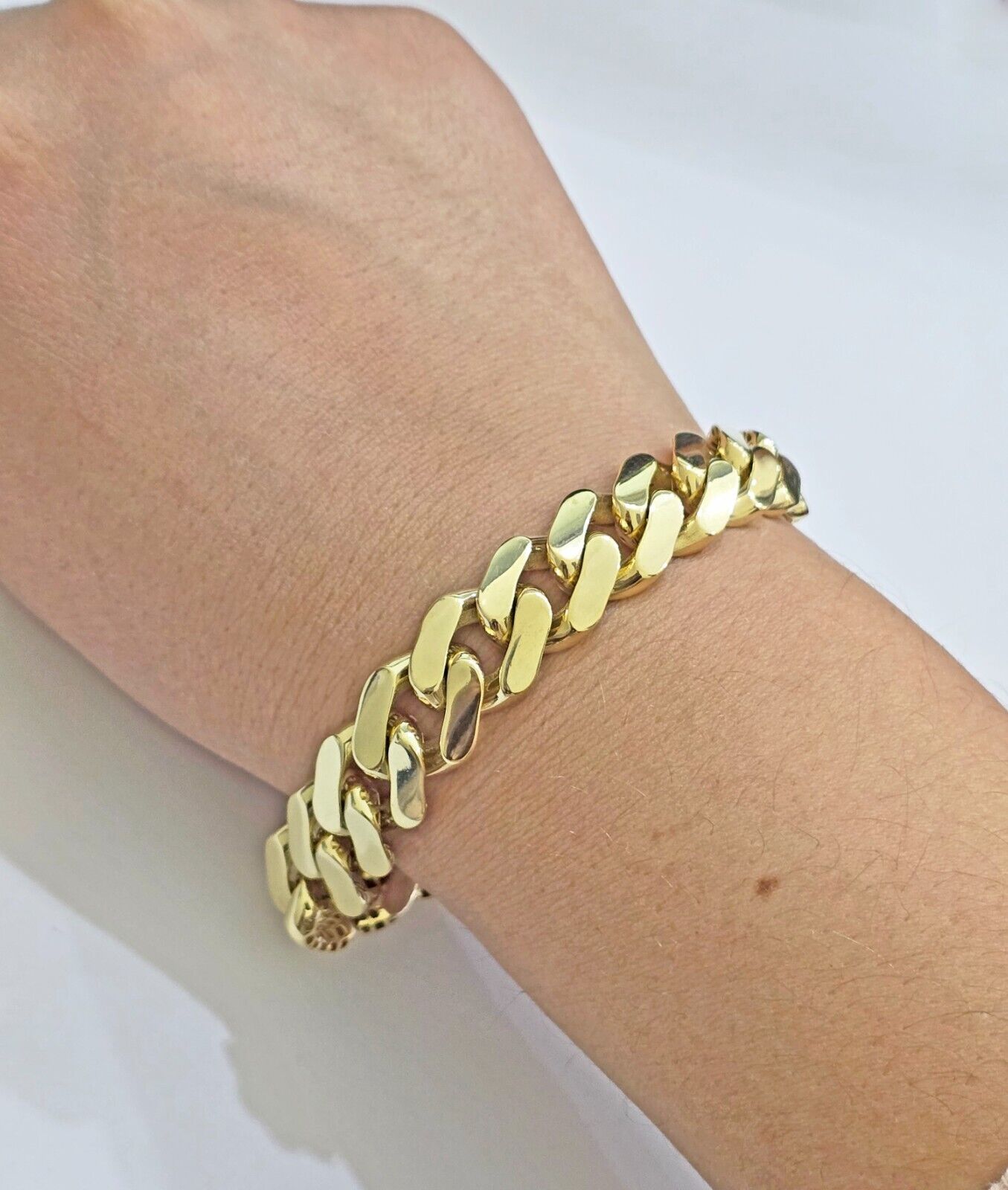 Real 10k Yellow Gold Bracelet 13mm 7.5 Inch Royal Monaco Cuban Link Men Box Lock