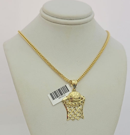 Real 10k Gold Franco Chain Basketball Charm pendant Set 2.5mm Necklace 22 Inch