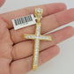 Real 10 k Yellow Gold Cross Charm Pendant With Cubic Zirconia Stone , Mens 10KT