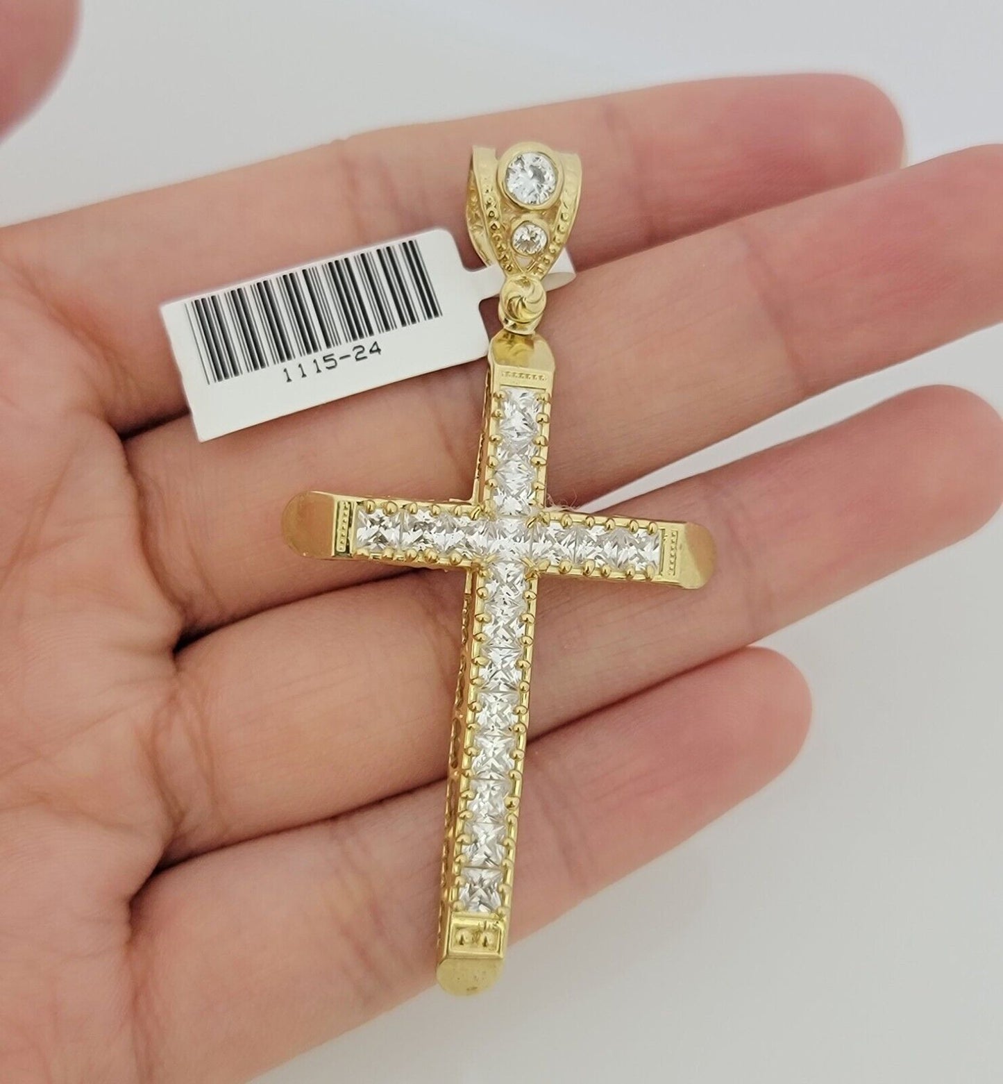 Real 10 k Yellow Gold Cross Charm Pendant With Cubic Zirconia Stone , Mens 10KT